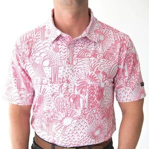 “Shaka Life” Men's Pink Graphic Short-Sleeve Polo Shirt